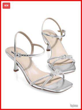 Kitten Heel Rhinestone Strappy Sandals Dress Shoes for Prom Wedding